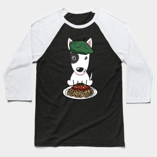 Dog eating Spaghetti - bull terrier Baseball T-Shirt